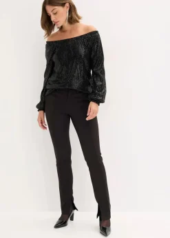 Carmenshirt, Oversized mit Pailletten