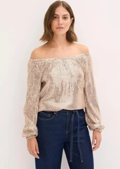 Carmenshirt, Oversized mit Pailletten