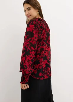 Chiffon Bluse mit Smok-Details