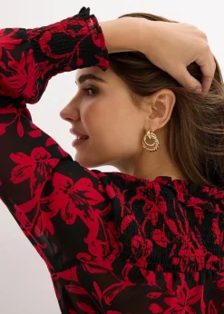 Chiffon Bluse mit Smok-Details