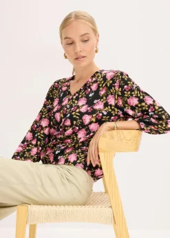 Chiffon-Bluse mit Raffung am Saum