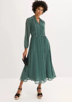 Chiffonkleid mit Kontrast-Pipings