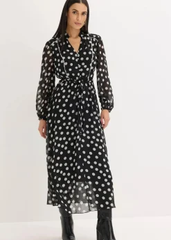 Chiffonkleid mit Kontrast-Pipings