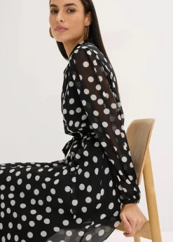 Chiffonkleid mit Kontrast-Pipings