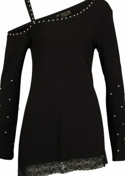 Cold-Shoulder-Shirt mit Spitze und Perlen