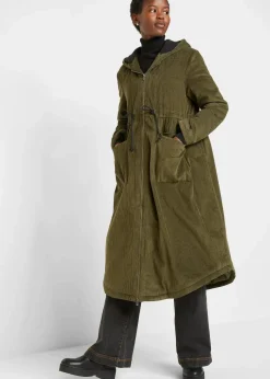 Cord-Mantel mit Teddy-Fleece Kapuze aus reiner Baumwolle