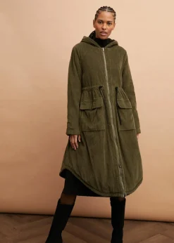 Cord-Mantel mit Teddy-Fleece Kapuze aus reiner Baumwolle