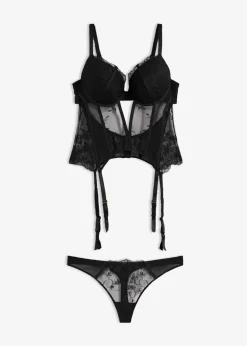 Corsage mit Bügel und String mit edler Stickerei (2-tlg.Set)