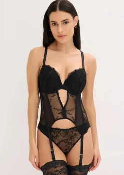 Corsage mit Bügel und String mit edler Stickerei (2-tlg.Set)