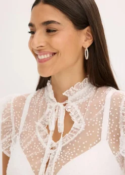 Dirndlbluse aus zartem Tüll mit Punktemuster