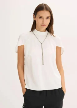 Elegante Kurzarmbluse aus glänzenden Satin