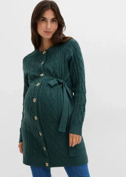 Extra lange Umstands-Strickjacke und Strickkleid aus Baumwoll-Mix