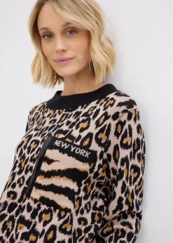 Feinstrickpullover im Leoprint Design