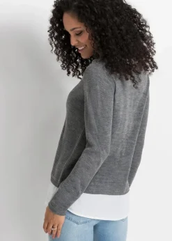 Feinstrickpullover mit Bluseneinsatz