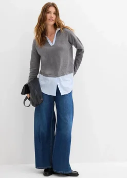 Feinstrickpullover mit Bluseneinsatz