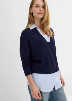 Feinstrickpullover mit Bluseneinsatz