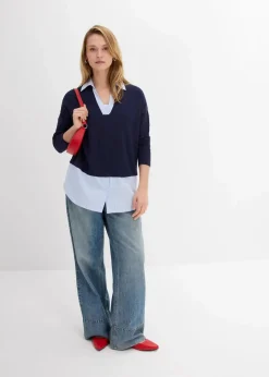 Feinstrickpullover mit Bluseneinsatz