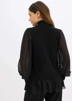 Feinstrickpullover mit Blusen-Einsatz