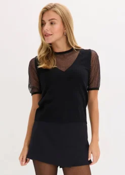 Feinstrickpullover mit Mesheinsatz