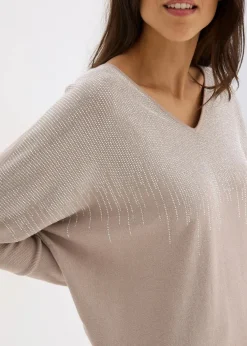 Feinstrickpullover mit Strass-Applikation