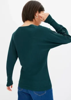 Feinstrickpullover mit Strass-Applikation
