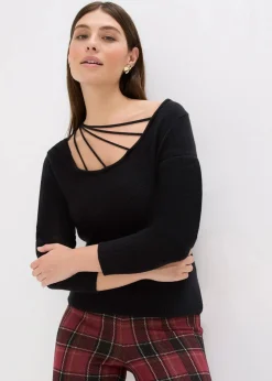 Feinstrickpullover mit tiefem Ausschnitt