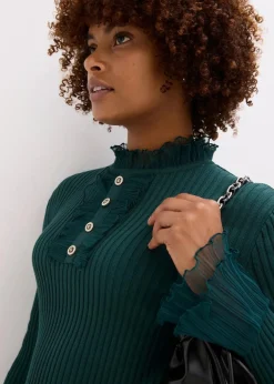 Feinstrick-Shirt mit Chiffon-Volants