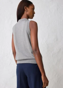 Feinstricktop mit Seidenanteil und Polokragen