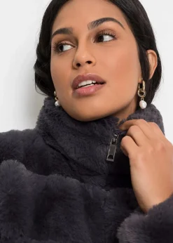 Fellimitat-Jacke mit Reißverschluss