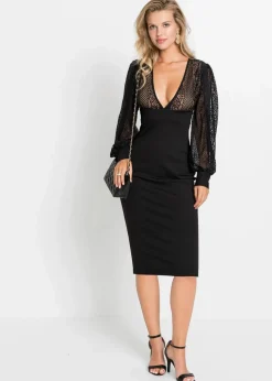 Figurbetontes Midikleid mit Spitze