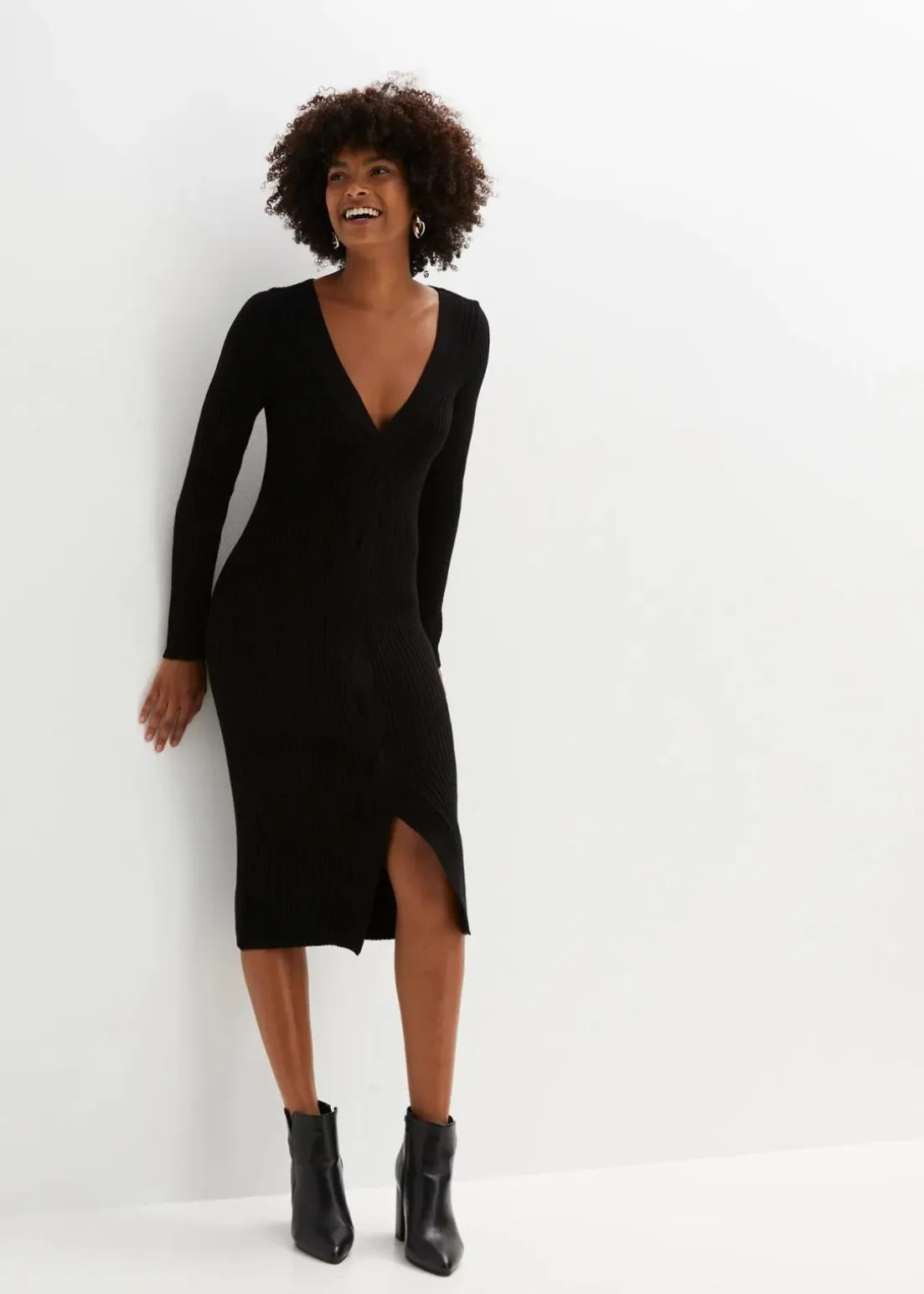 Figurbetontes Strickkleid mit Zopf-Detail