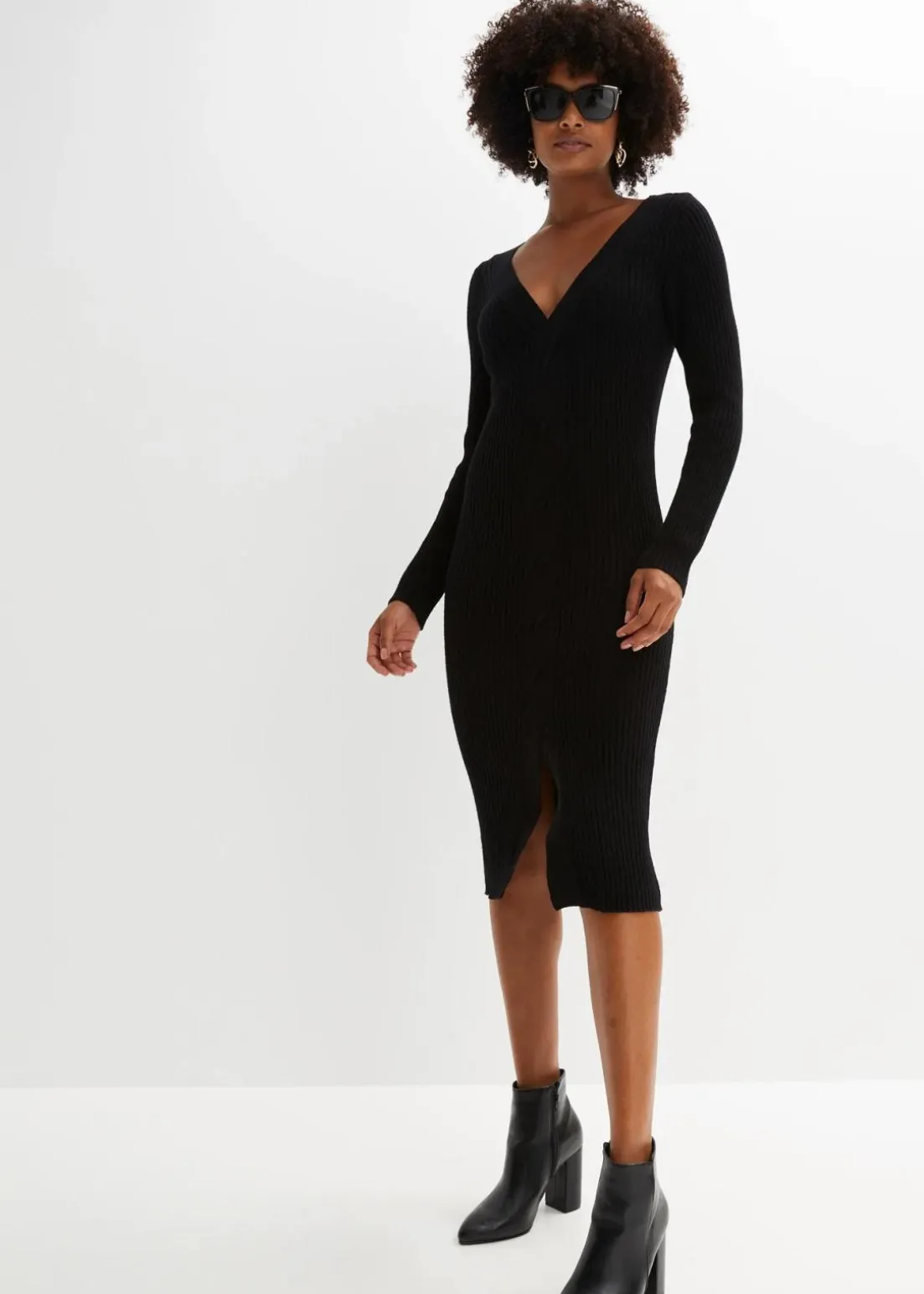 Figurbetontes Strickkleid mit Zopf-Detail