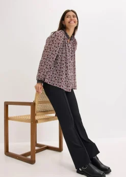 Gemusterte Chiffon-Bluse mit Stickerei