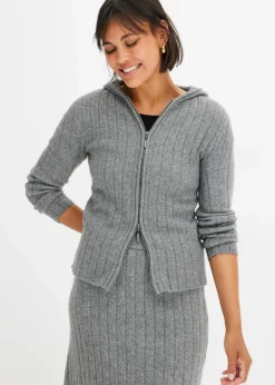 Gerippte Strickjacke mit Kapuze