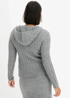 Gerippte Strickjacke mit Kapuze