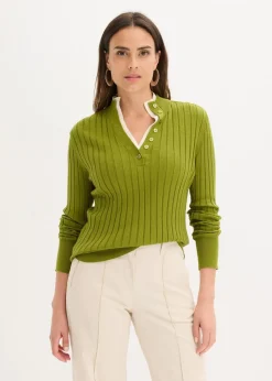 Gerippter Feinstrickpullover mit Viskose in 2 in 1 Optik