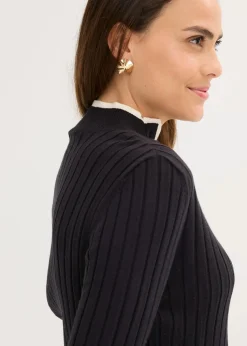 Gerippter Feinstrickpullover mit Viskose in 2 in 1 Optik