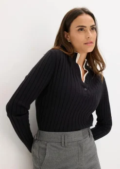 Gerippter Feinstrickpullover mit Viskose in 2 in 1 Optik