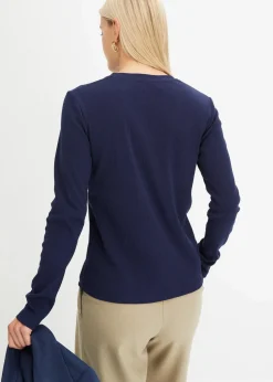 Geripptes Langarmshirt aus reiner Baumwolle