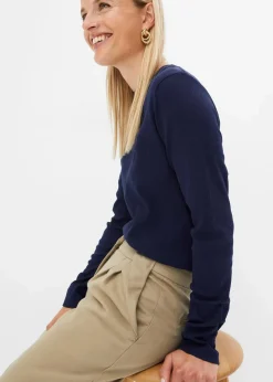 Geripptes Langarmshirt aus reiner Baumwolle