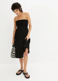 Gesmoktes Trägerkleid aus leichtem Crêpe