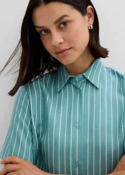 Gestreifte Kurzarmbluse mit Knoten-Detail