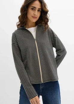 Gestreifte Sweatjacke aus Baumwoll-Mix
