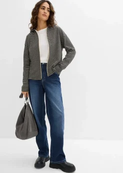 Gestreifte Sweatjacke aus Baumwoll-Mix