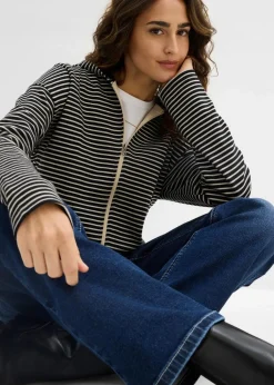 Gestreifte Sweatjacke aus Baumwoll-Mix
