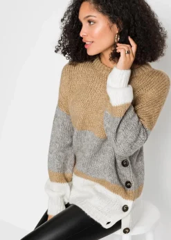 Gestreifter Oversize-Pullover mit Knöpfen