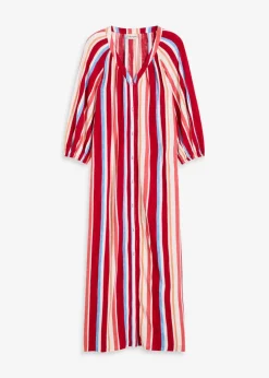 gestreiftes Kaftan-Kleid aus strukturierter Viskose