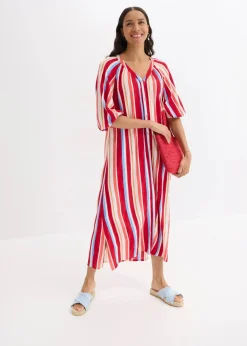 gestreiftes Kaftan-Kleid aus strukturierter Viskose