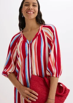 gestreiftes Kaftan-Kleid aus strukturierter Viskose