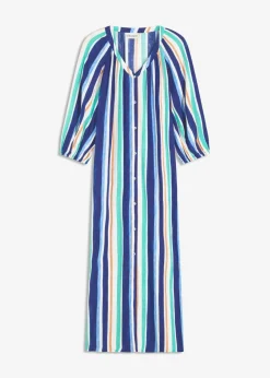 gestreiftes Kaftan-Kleid aus strukturierter Viskose